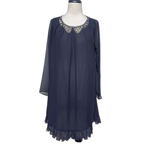 Victoria's Secret Blue Long Sleeve Sheer Chiffon Embellished Dress Size XS